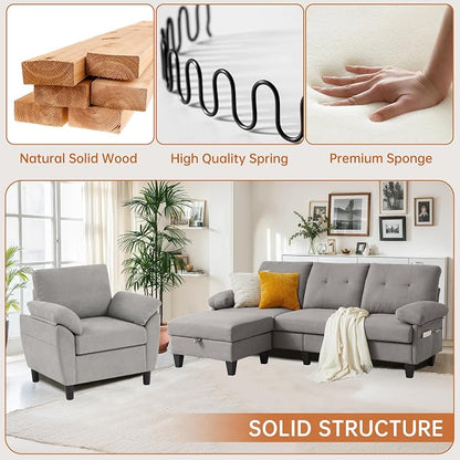 2 Piece Sectional Sofa Set, 3 Seat L Shaped Couches - Image 3