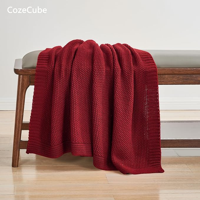 CozeCube Christmas Red Seed Stitch Throw Blanket 50"x60", Farmhouse Decor | - Image 4