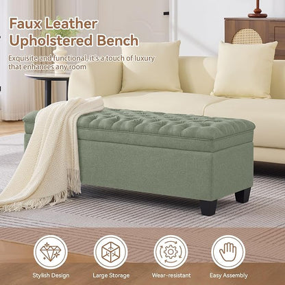 WUTUTUEE 50" Fabric Storage Ottoman Bench, Upholstered Rectangle End of Bed - Image 6