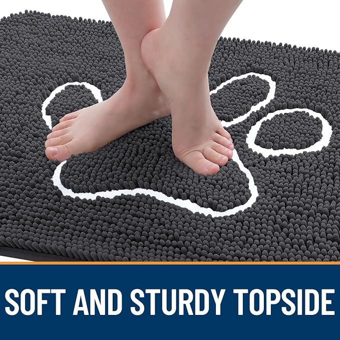 OLANLY Dog Door Mat for Muddy Paws 45x27, Paw Print Design Chenille Mud Mat | - Image 4