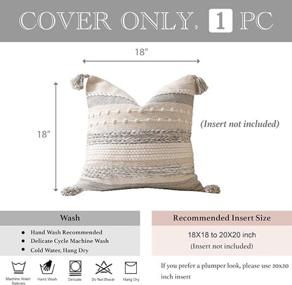 Gray Boho Decorative Throw Pillow Cover 18x18 Square Farmhouse Accent Cushion - Image 4