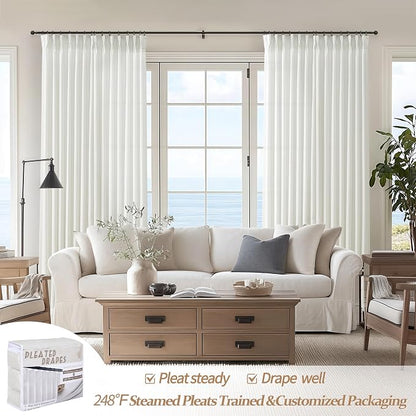 Custom Pure White Semi Sheer Linen Floor to Ceiling 105 Inch Curtains - Image 5