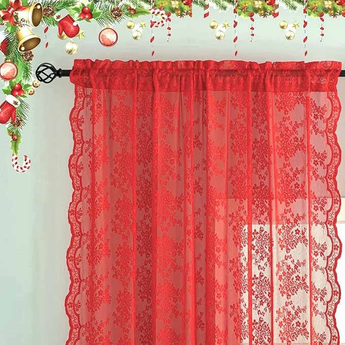 YJ YANJUN Vintage Lace Curtains 72 Inch Length 2 Panels - Image 3