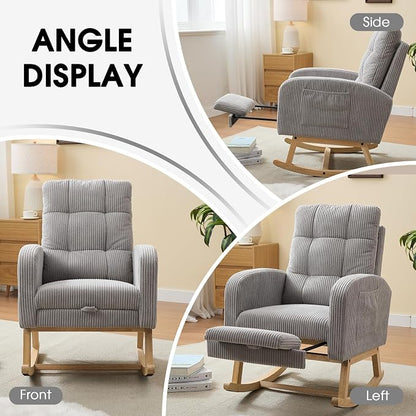 NIOIIKIT Nursery Rocking Chair, Corduroy Upholstered Rocking Chair - Image 8