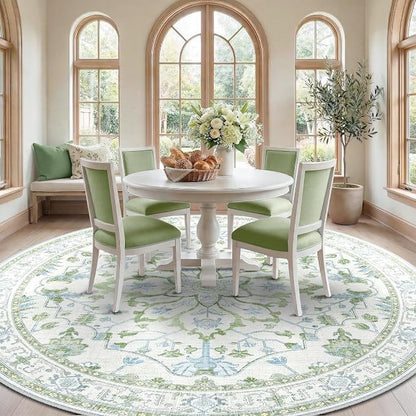 RELEANY Washable Area Rug, Round 8ft, Water Repellent, Pet Friendly, Vintage - Image 2