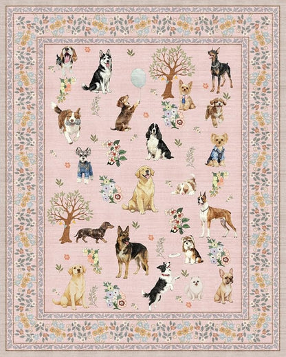 Pink Dogs Animal Area Rug 5x7 for Living Room Bedroom | Ultra-Thin;Boho Style; by WelcometoBabovid