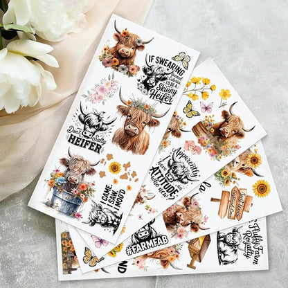 4 Sheets Rub on Transfers for Crafts, Highland Cattle Furniture Transfers for - Image 5