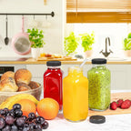 Juice Bottles with Lids, 16 Oz - Set of 3 - Clear Glass Jars with Caps - Reusable Empty Drink Containers for Juicing, Smoothies, Water, Milk, Kombucha Storage, Wellness Shots and More (3)