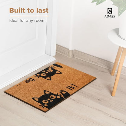 Coir Welcome Mat, Hi-Bye Cat, 17 x 29 in | 100% Natural Coir, Anti-Shedding - Image 5