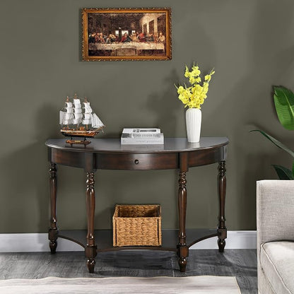 Solid Wood Console Table with Drawer and Storage Shelf, 45.3" Traditional Retro - Image 3