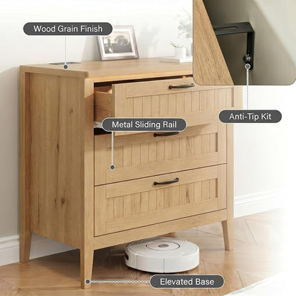 GarveeLife 3 Dresser Drawer for Bedroom, 27.6" Wide Wood Bedside Table for - Image 4