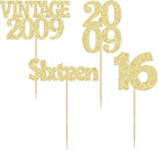 Gyufise 24Pcs Sweet 16 Cupcake Toppers Glitter Sixteen Vintage 2009 16th Birthday Cupcake Picks Hello 16 Years Birthday Cake Decorations for Happy 16th Anniversary Party Supplies Gold