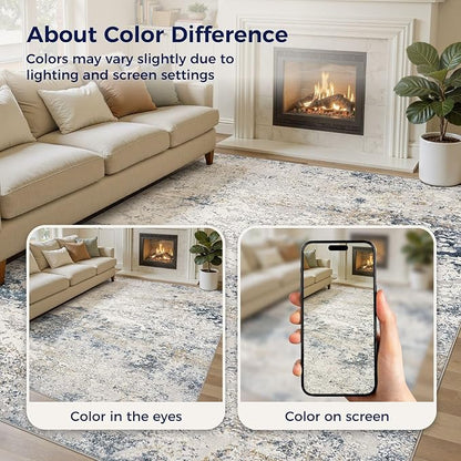 DMOYEST Area Rug Living Room Rugs 7x9 Washable Abstract Beige Blue Carpet | - Image 8