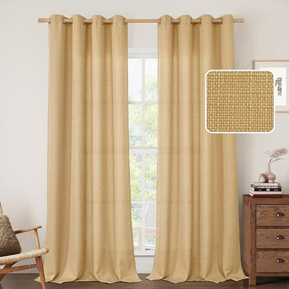 Caramel Brown Linen Curtains for Living Room 84 Inch Length 2 Panels | Faux by LAMIT