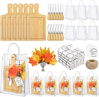 6 Sets Autumn Gifts Bridal Shower Favor 43 Pcs Wooden Square Cheese Board with Knives Forks Kitchen Towels Tags, Pre-Assembled Gifts for Fall Thanksgiving Party Supplies Winner Game Prizes