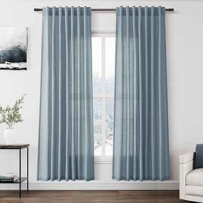 Light Blue Linen Curtains 80 Inches Long 2 Panels Set by Nanspring