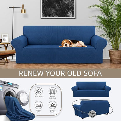 Stretch Couch Covers for Sofa, 3 Cushion Couch Slipcover, Classic Blue - Image 3
