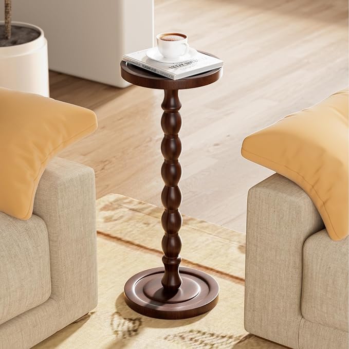 Solid Wood Drink Table, Rubber Wood‌ Small Round Side Table - Image 6