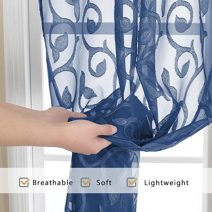 Furman Blue Sheer Curtains 54 Inch Length 2 Panels Set - Image 5