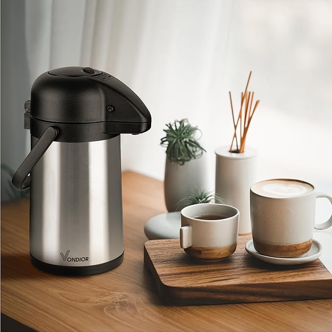 64 Oz Airpot Coffee Dispenser with Pump, Insulated Thermal Coffee Carafe - Stainless Steel Hot Beverage Dispenser - Coffee Urn for Hot/Cold Water, Drink Dispenser for Parties