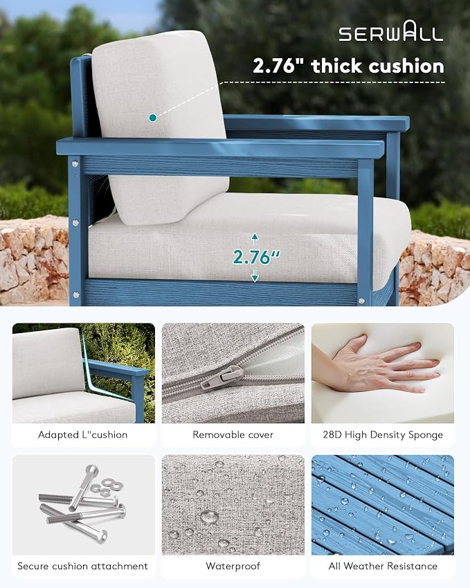 SERWALL 4 Pieces HDPE Outdoor Sofa Set - Image 5