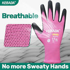 Kebada W1 Work Gloves Women, PU Coated Safety Gloves with Grip, Touchscreen, Ideal for Warehouse Package Handling, Construction, Gardening, Pink X-Small