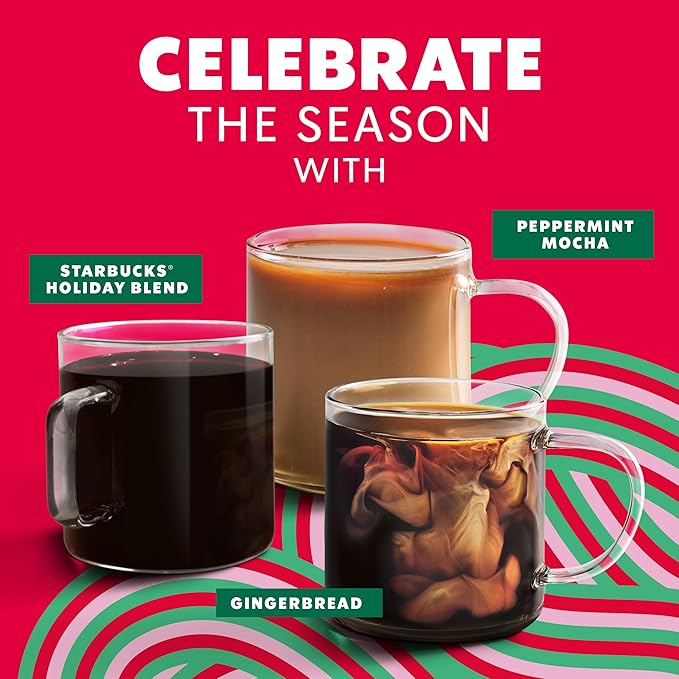 Starbucks K-Cup Coffee Pods, Peppermint Mocha Naturally Flavored Coffee for Keurig Brewers, 100% Arabica, Limited Holiday Edition, 6 Boxes (60 Pods Total)