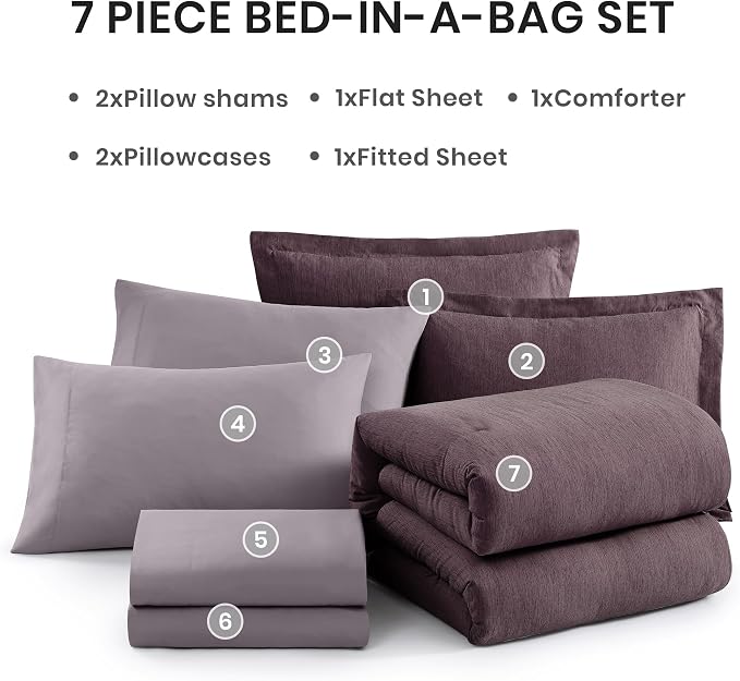 Monbix King Size Comforter Set, Italian Plum King Bedding Set Reversible - Image 7