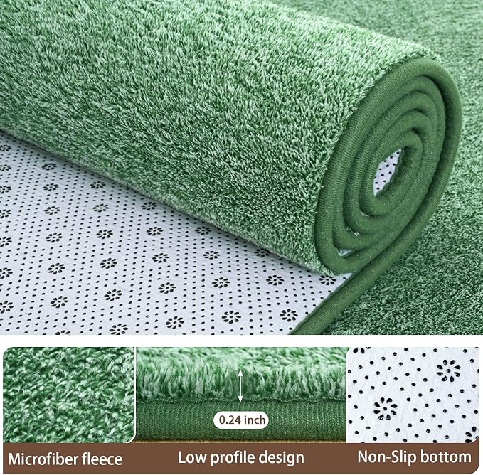 2x6 Runner Rug for Hallway, Long Runner Rugs Non Slip, Matte Green | Soft - Image 4