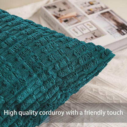 Pack of 2 Corduroy Decorative Throw Pillow Covers 18x18 Inch, Turquoise | Fall - Image 2