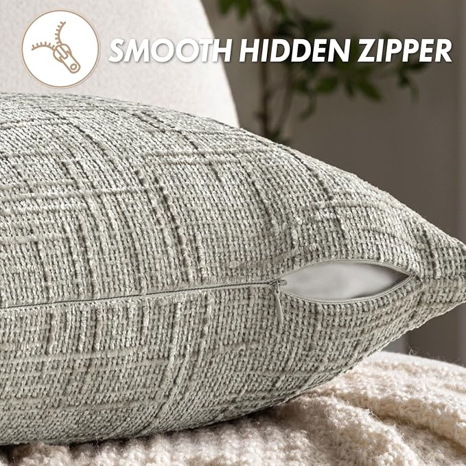 MIULEE Chenille Textured Throw Pillow Covers Light Grey 20x20 Set of 2 | Slubby - Image 6
