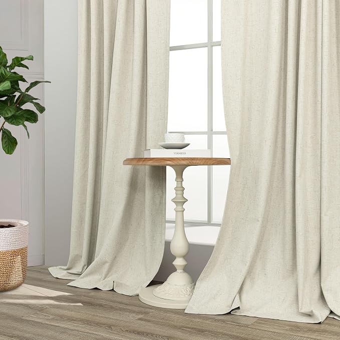 Primitive Curtain 108 Inch Long 2 Panels Burg Linen Textured 9 ft Floor Length - Image 8