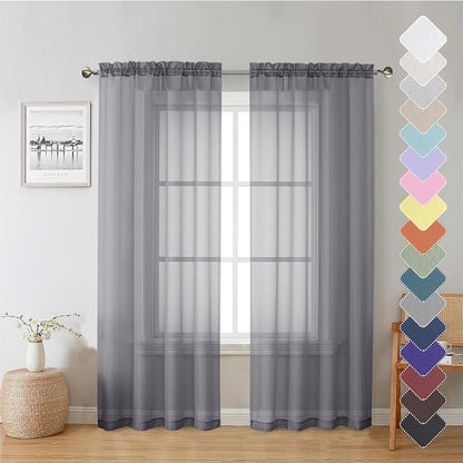 Charcoal Grey Sheer Curtain Panels 72 Inch Length, Light Filtering Window by Lecloud