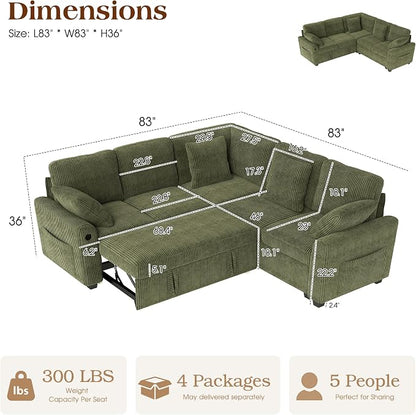 Ihanherry 83-inch 5-Seater Large Sectional Sofa Bed - Image 2
