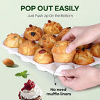 Muffin Pan - 12 Cups Silicone Muffin Pan Non-Stick Food Grade Silicone Cupcake Pan for Muffins,Tart, BPA Free - Standard Cup Size - Diameter 2.8" Depth 1.2" - Set of 2 Cream With Rainbow Dots