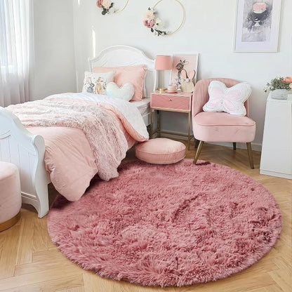 Amdrebio Blush Pink Fluffy Round Circle Rug 4Ft - Image 8
