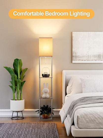 Floor Lamp with Shelves for Living Room Oak Gray, Shelf Floor Lamp with 3 CCT - Image 7