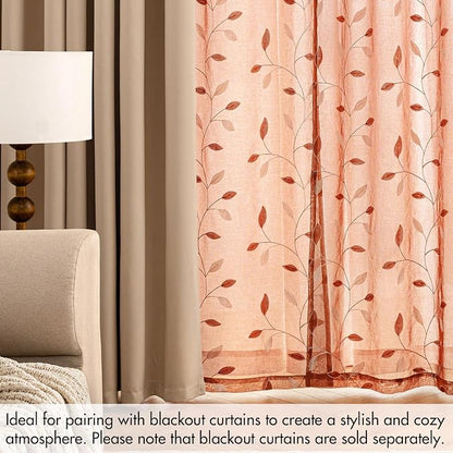 MIULEE Burnt Orange Sheer Fall Curtains 2 Panels Leaf Patterned, W52 x L96 | - Image 7