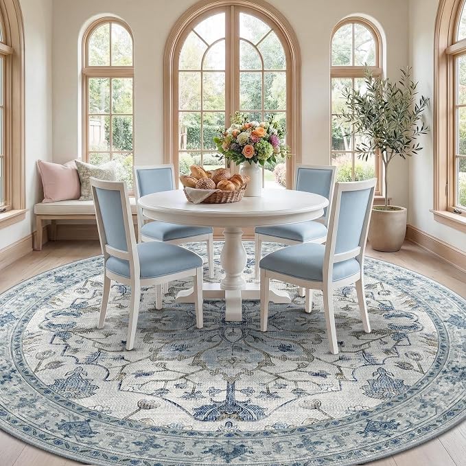 RELEANY Washable Area Rug, Round 10ft, Water Repellent, Pet Friendly, Vintage - Image 3