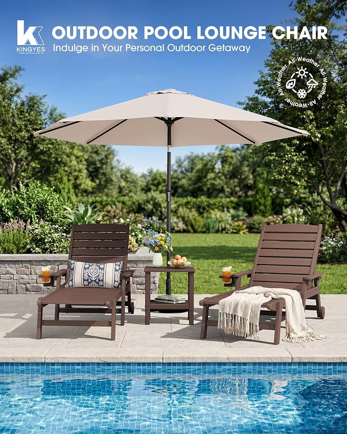 KINGYES HDPE Lounge Chair Outdoor, Patio Chaise Lounge Recliner - Image 7
