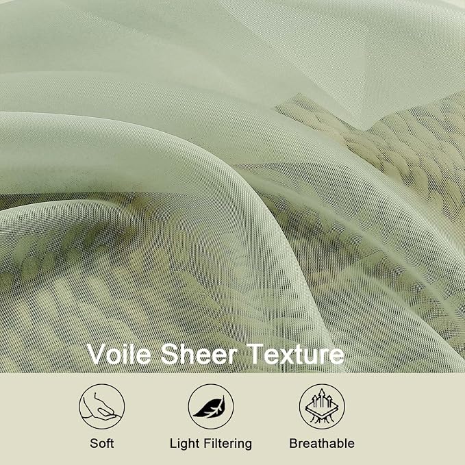 Light Green Sheer Curtains 84 Inches Long 2 Panels Set - Image 3