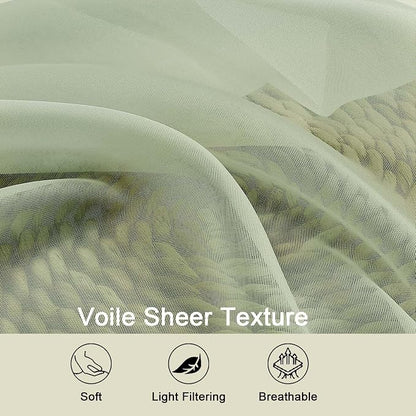Light Green Sheer Curtains for Bedroom Living Room 96 Inches Long 2 Panels - Image 3