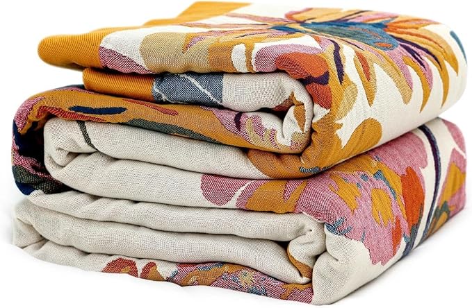 LUTBM Boho Throw Blanket for Bed 100% Cotton Soft Lightweight Quilt Floral by LUTBMFindYourFreeSpiritatHome