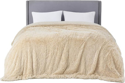 Bedsure GentleSoft Fluffy Beige Blankets Queen Size - Image 8