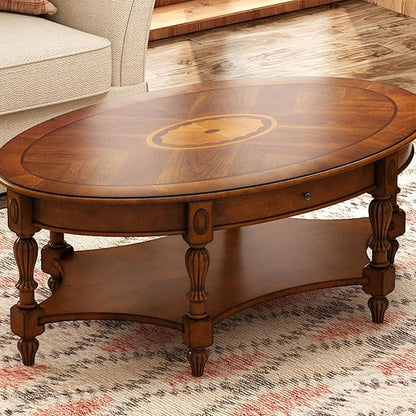 PADMA HOUSE Traditional Wood Oval Coffee Table - Image 3