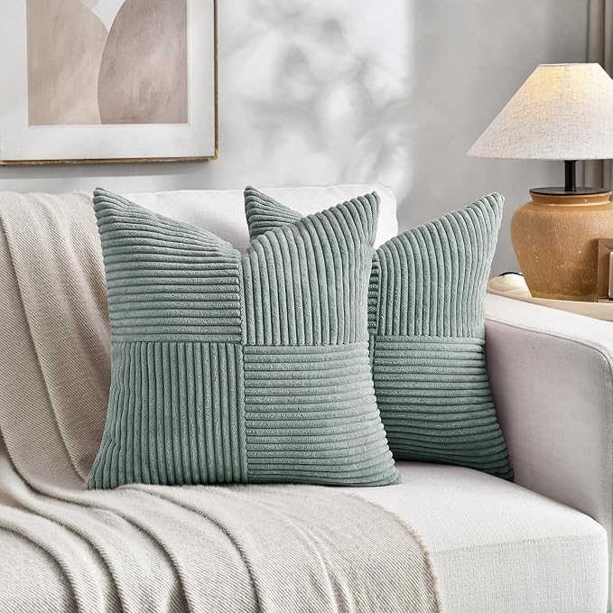 Fancy Homi 2 Packs Grey Blue Samll Decorative Throw Pillow Covers 12x12 Inch - Image 5