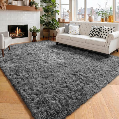 Amdrebio Grey Shag Furry Fuzzy Area Rug 5x8 by Amdrebio