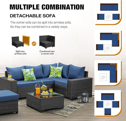 JOYURE 6 Pieces Patio Furniture Set All-Weather Outdoor Wicker Sectional - Image 7
