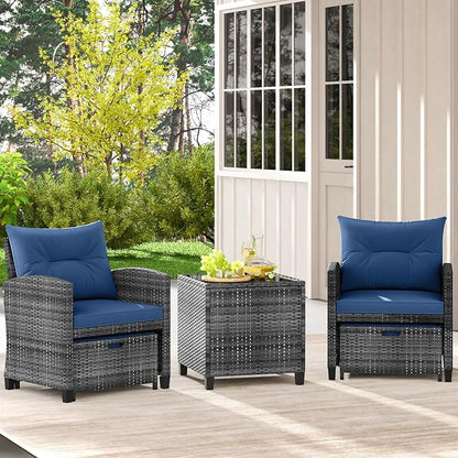 Tangkula 5 Pieces Patio Conversation Set, PE Wicker Rattan Outdoor Furniture Set - Image 3