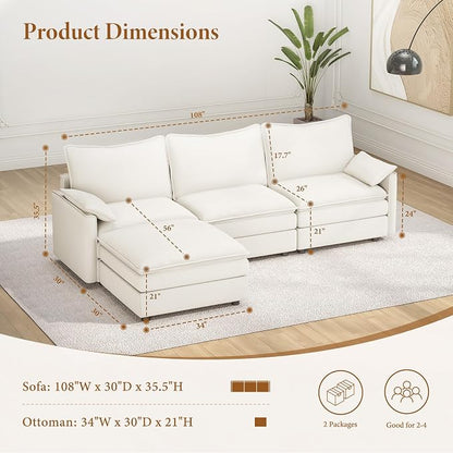Vesgantti 108" Modular Sectional Sofa, Comfy Cloud Couch - Image 2